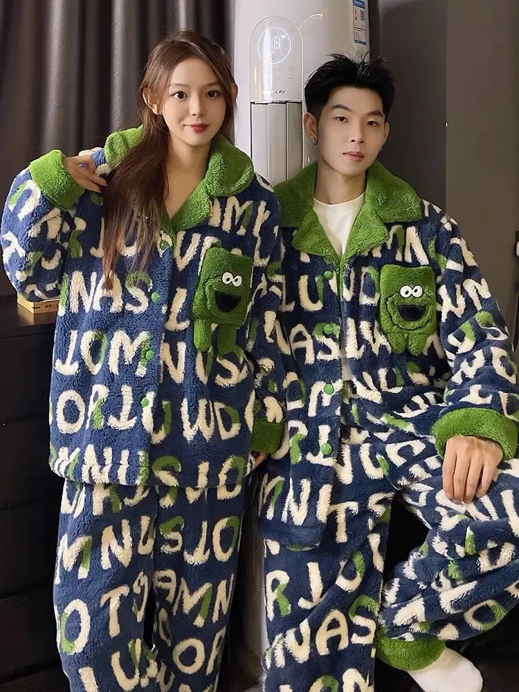 Winter Fleece-gefüttert Verdickte Korallen Fleece Pyjamas Für Männer Lange Plüsch Geeignet Für Oberbekleidung Hause Tragen Paar Pyjamas Set für.