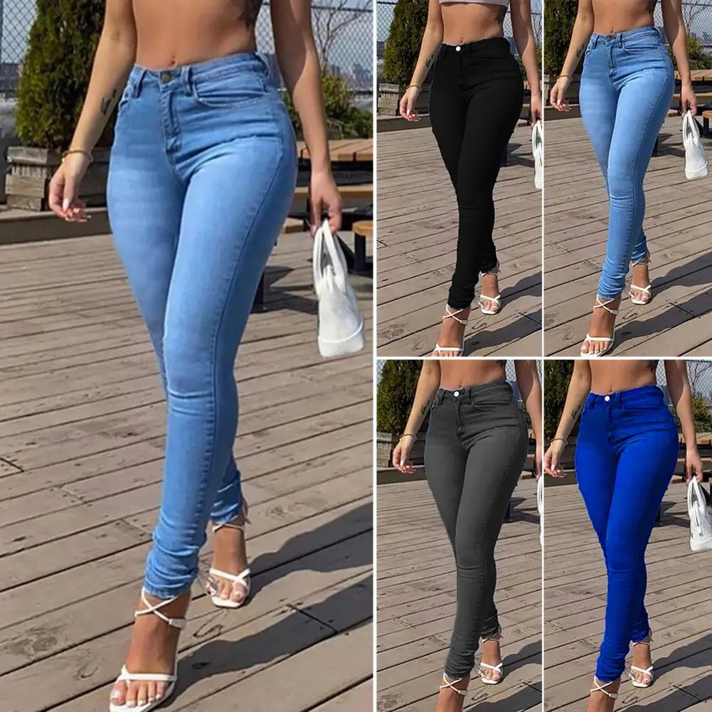 Skinny Pants Long Lasting Slim-fitting Full-Length Leggings Skinny Trousers Mid-Waist Eye-catching Denim Pants for Girl.