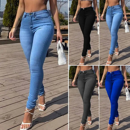Skinny Pants Long Lasting Slim-fitting Full-Length Leggings Skinny Trousers Mid-Waist Eye-catching Denim Pants for Girl.