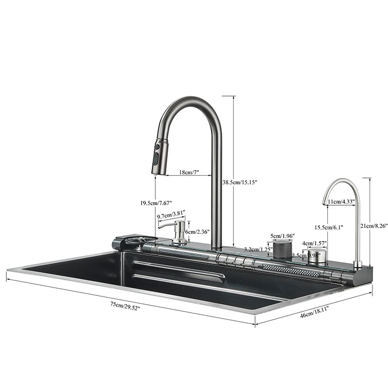 304 Stainless Steel  Multifunctional Kitchen Sink Faucet Set Rainfall Spout Pull Out Sprayer Pure Tap Cold Hot Water Mixer