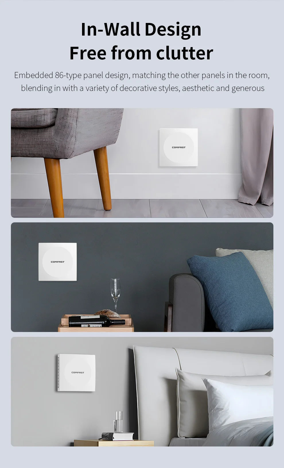 Comfast AX1500 Wifi 6 Access Point In Wall AP Gigabit 5G+2G MU-MIMO Signal Booster 86 Panel 48V POE Indoor Hotel Extender Router.