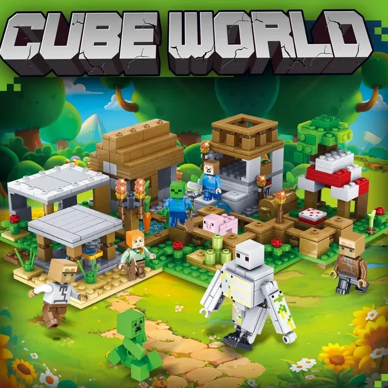 Children's Puzzle Building Block Toys, Village Slides, Caves, Mines, Horse Cities, Cats, Leopards, Jungles, Educational Toy For.