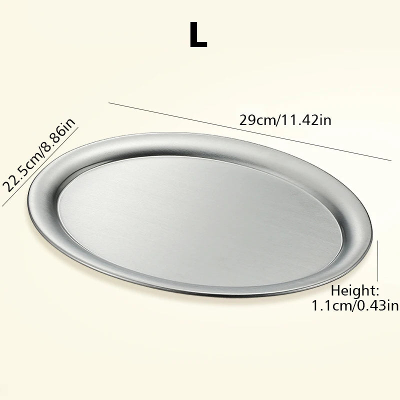 Multi-Size Stainless Steel Oval Dish Plates Household Food Dinner Steamed Shallow Plate Kitchen Tableware.