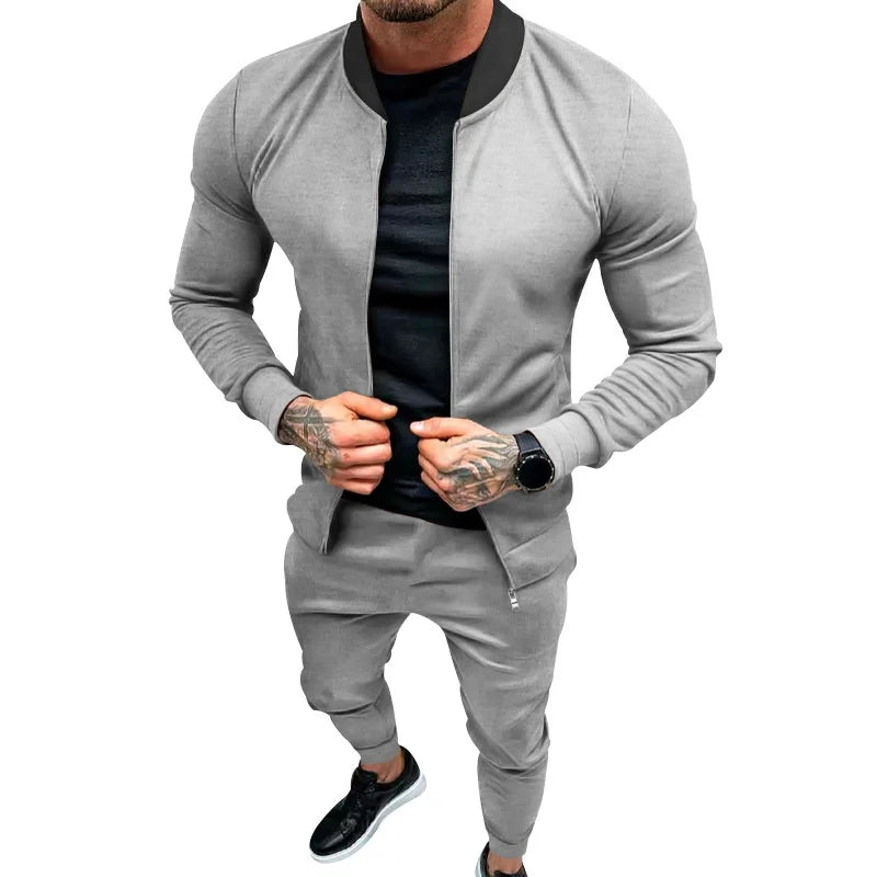 Amazon 2024 European and American men's clothing fitness sports trend outdoor leisure men's zipper suit