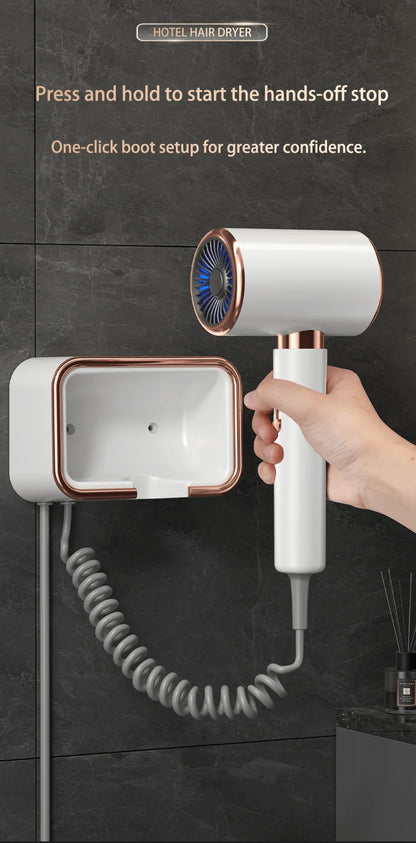 220V Hotel Wall Mounted Hair Dryer Hotel Non punching Negative Ion Hair Protection Cold and Hot Air High Power Hair Dryer