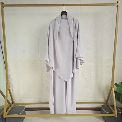 Eid Muslim Women Long Khimar 2 Piece Set Abaya Dress Prayer Garment Hijab Full Cover Islamic Ramadan Kaftan Djellaba 2023