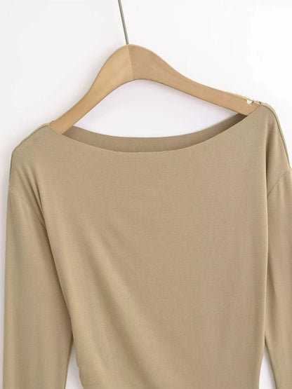Long Sleeve One Shoulder T-Shirt Zhang Lu Si Spicy Girl Pleated Slimming Versatile Top Cotton Made in China Full Sleeve.