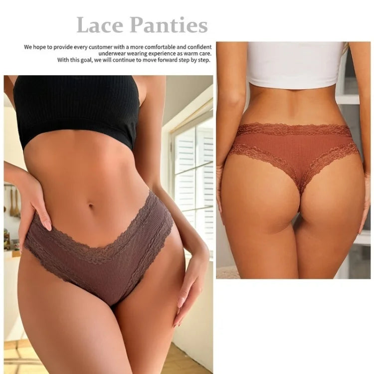 11PCS Women Lace Cotton Panties Seamless Brazilian Panties Sexy Low-Waist T-Back Bikini Female Breathable Underwear Lingerie.