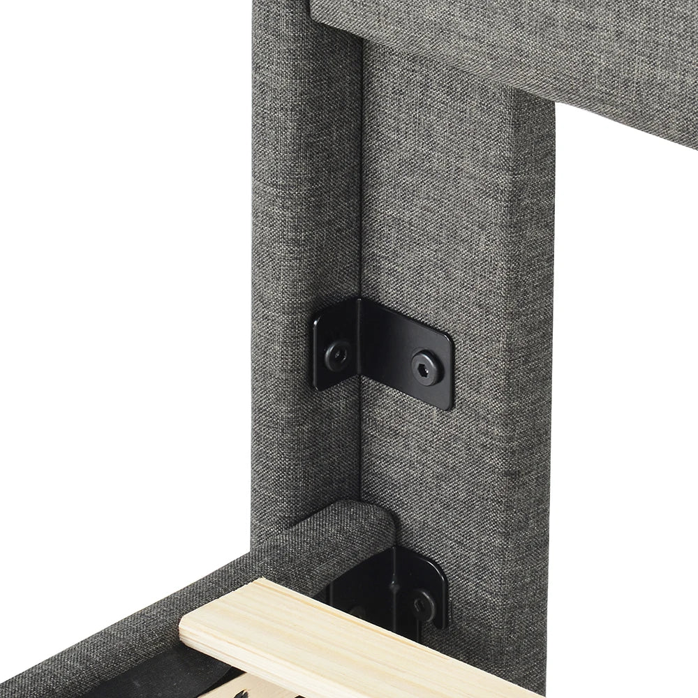 KOMHTOM Polsterbett 90 x 200 cm, Bettgestell mit Lattenrost & Kopfteil, gepolstertes Doppelbett, Textilbezug Leinen in Grau