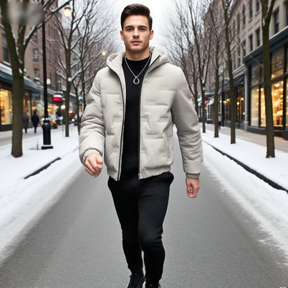 Men's cotton jacket for winter warmth, hooded block quilted windproof jacket, men's multi-color optional, 2025 new trendy cotton.