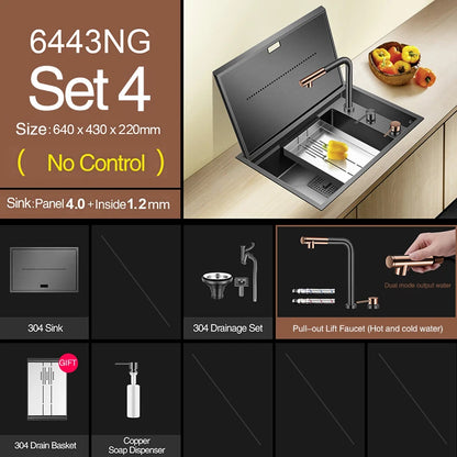 Nanometer Black Hidden kitchen Sink SUS 304 Stainless Steel 4mm Thickness Flip Cover Hidden Handmade kitchen Sinks