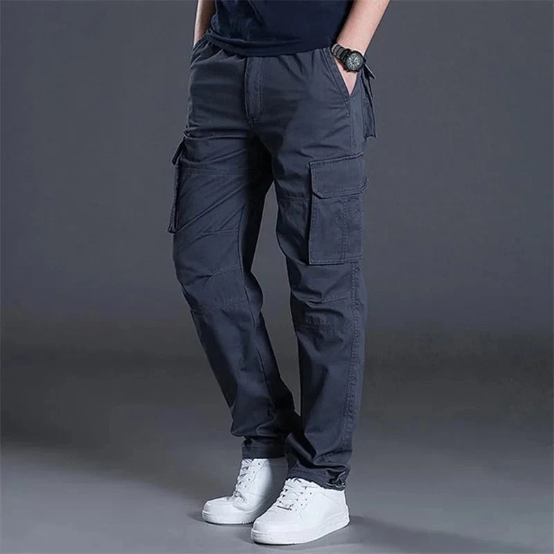Solind Cotton Multi Flap Pockets Men's Straight Leg Cargo Pants Loose Casual Outdoor Pants Men's Work Pants For Hiking Tactical.