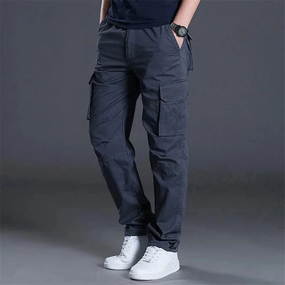 Solind Cotton Multi Flap Pockets Men's Straight Leg Cargo Pants Loose Casual Outdoor Pants Men's Work Pants For Hiking Tactical.