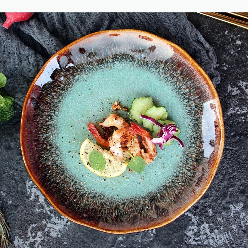 8 inch European ceramic dish Western steak dish pasta home dish plate kiln transmutation glaze china plates.