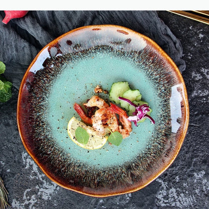 8 inch European ceramic dish Western steak dish pasta home dish plate kiln transmutation glaze china plates.