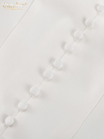 Clacive Sexy schlankes weißes Damenkleid 2025, modisches V-Ausschnitt, lange Ärmel, knöchellanges Kleid, elegantes, klassisches, geschlitztes Damenkleid.