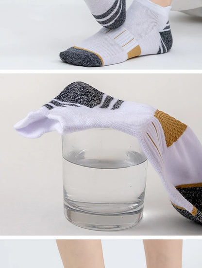 5 Pairs Socks Men's Short Socks Sweat Absorbent and Odorous Basketball Socks Running Sports Socks Breathable Mesh Men's Socks.