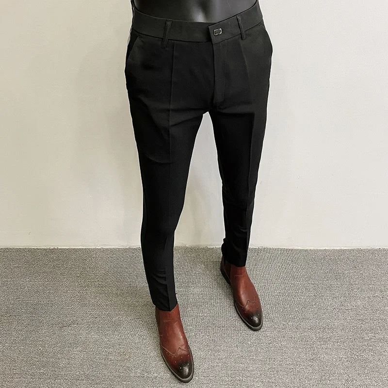 Men Suit Pants Formal Trousers Pantalone Hombre Stretch Slim Solid Color Casual Dress Full Length Pants Fashion New Men Clothing