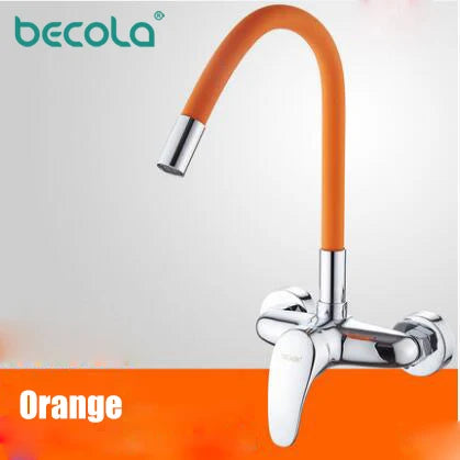 LANGYO Hot and cold wall faucet Kitchen sink mixer Double hole faucet Universal rotation Copper faucet Basin Wash hand basin tap