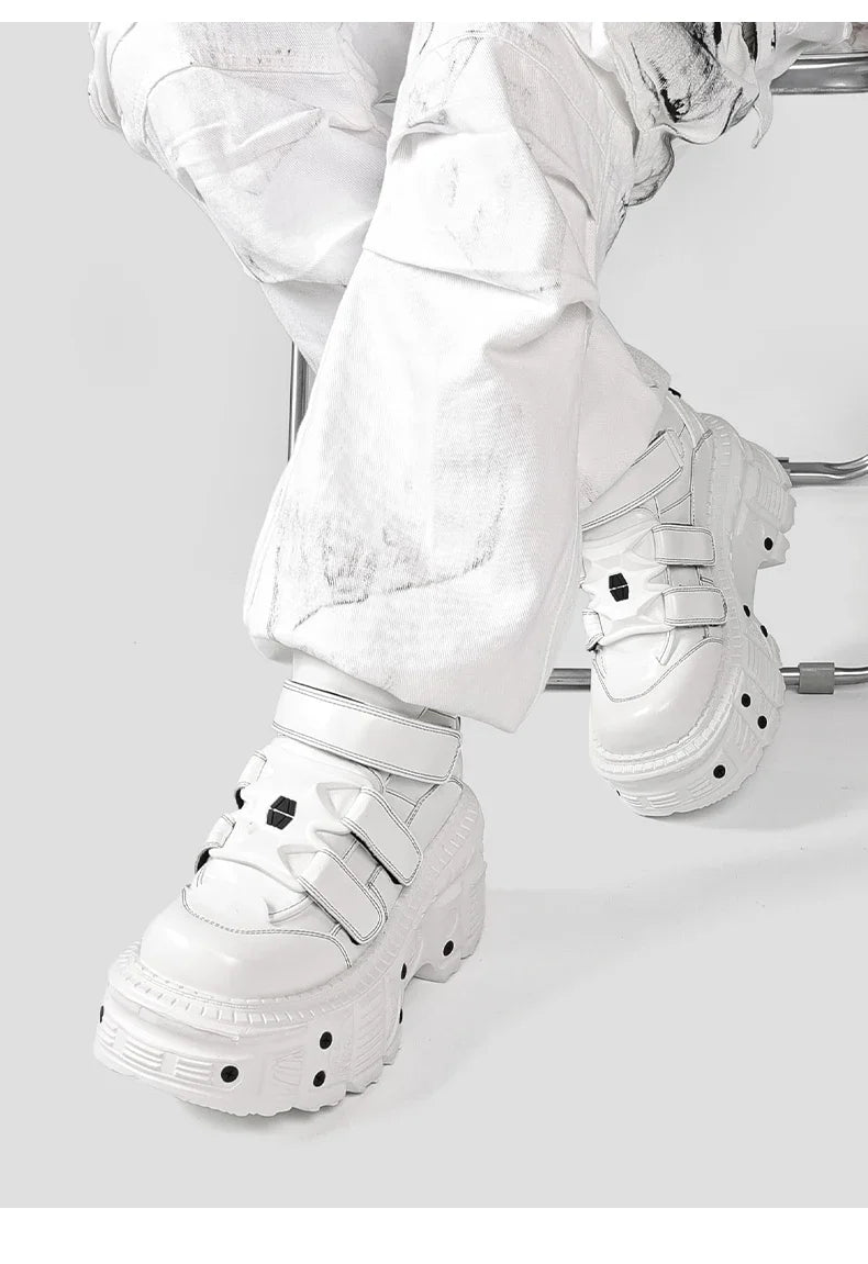 Gothic Ankle Rock Boots 2025 New Punk Style Women Shoes Lace-up White Platform Shoes Woman Metal Decor Woman Sneakers.