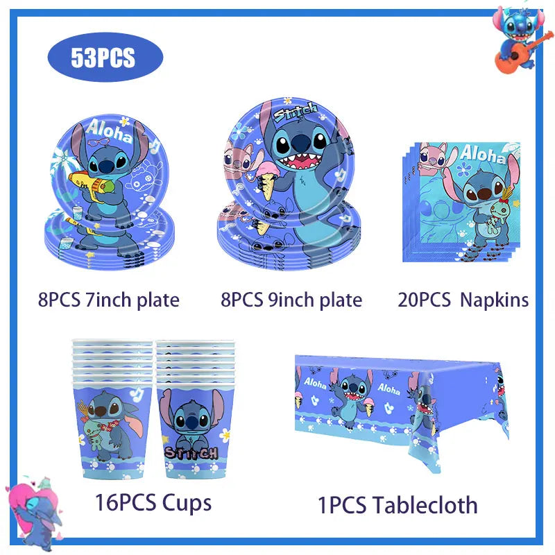 Disney Stich Geburtstag Party Dekorationen Blau Thema Geschirr Tischdecke Banner Hängende Spirale Für Kinder Event Liefert