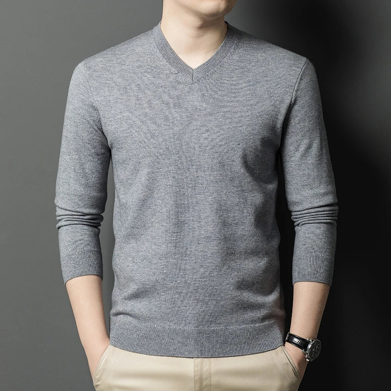 New Sweatwear Men's V Neck Basic Solid Color Sweaters Round Neck Elastic Pullovers Warm Autumn Knitted Oversized Sweater Men.