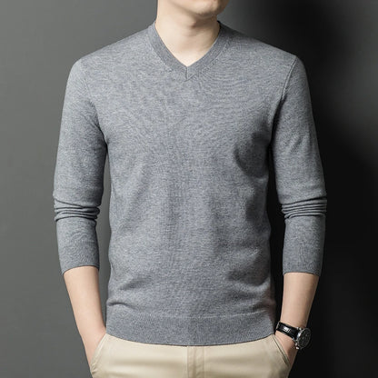 New Sweatwear Men's V Neck Basic Solid Color Sweaters Round Neck Elastic Pullovers Warm Autumn Knitted Oversized Sweater Men.