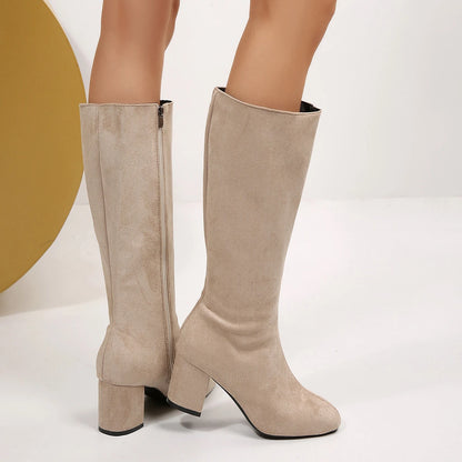 Women Boots Autumn Winter Elastic Slimming Knee-High Boots Fashion Pointed Toe Thick Heel Shoes Woman Side Zipper Casual Botas