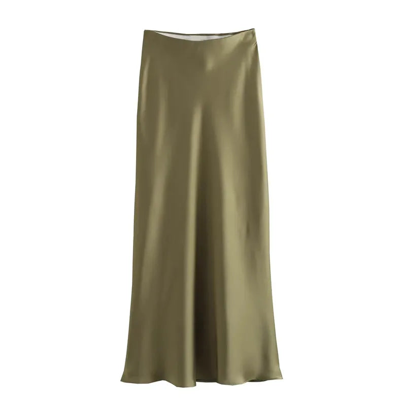 MUJER Woman 2025 Satin Skirt Women High Waist Long Skirts For Women Summer Black Midi Skirt Woman Office Elegant Women's Skirts.