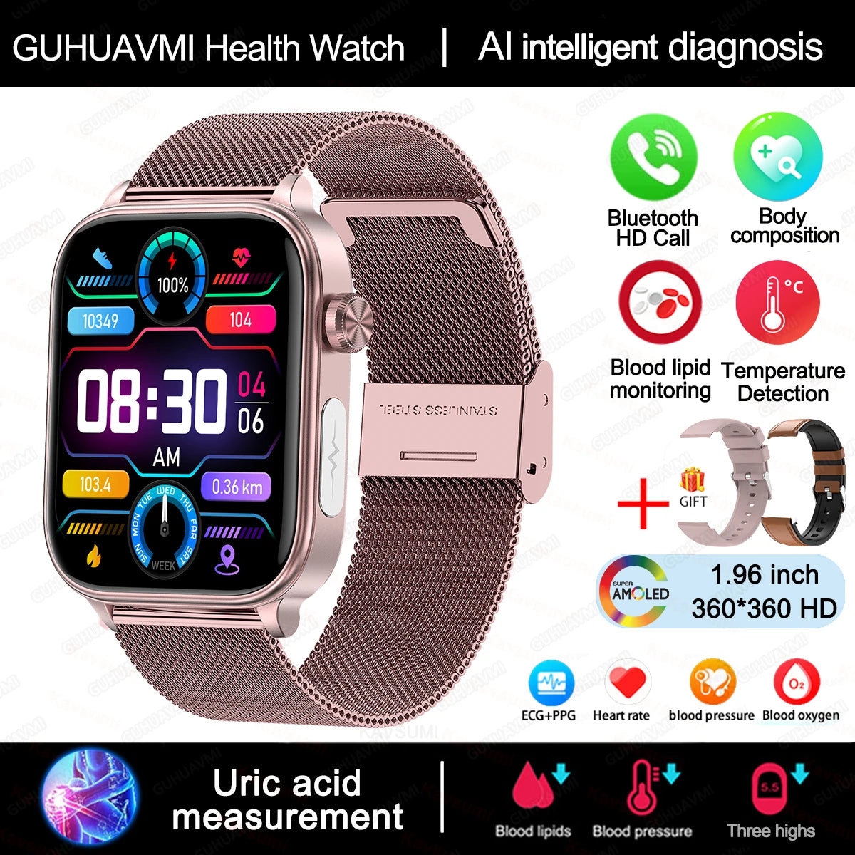 2025 New ECG+PPG Monitoring Smart Watch Women Blood pressure Blood Lipid Uric Acid Women Menstrual Health Tracker Smartwatches
