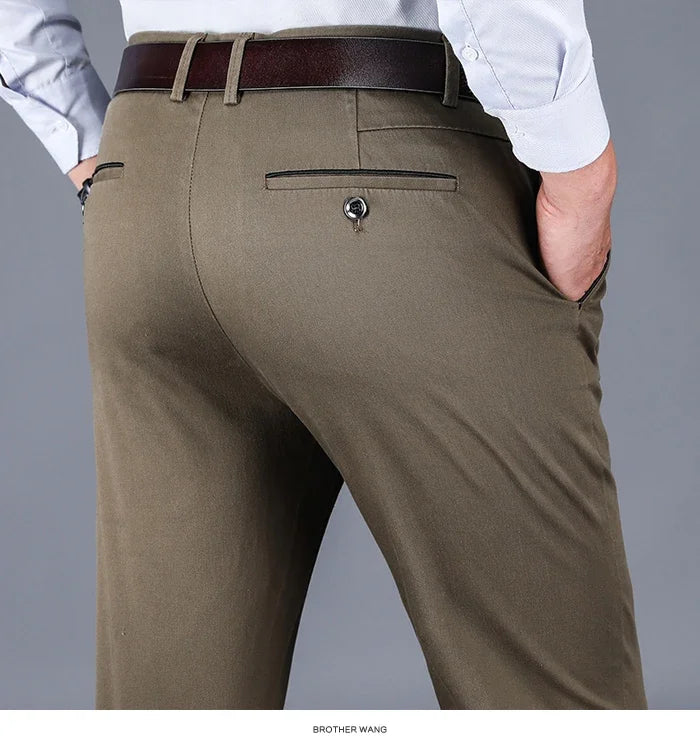 2024 neue 98% Baumwolle Casual Hosen Männer Kleidung der Klassischen Gerade Lose Hohe Taille Elastische Hose Männliche Marke Kleidung.