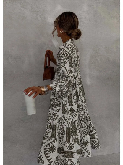 Neue Stil Casual Print Drei-viertel Hülse Hemd Kleid Für Frauen Sommer Mode V-ausschnitt Lose Urlaub Casual Kleider robe Femme.