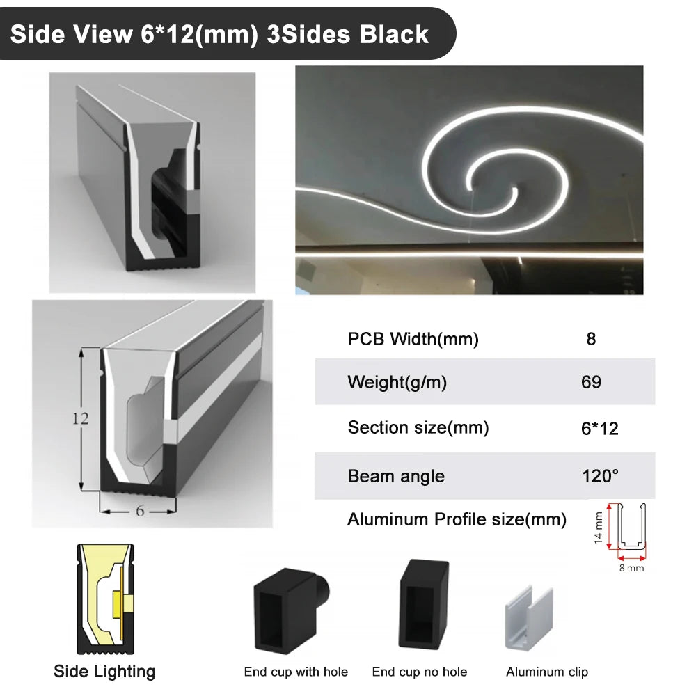 Black Led Neon Silica Gel Tube Diffuser Soft Rope Tube IP67 Waterproof For WS2812B SK6812 WS2811 5050 RGB Flexible Strip Light