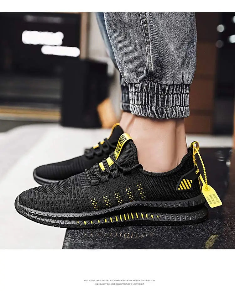 Men's sneakers lace-up flying woven through casual shoes vulcanized lightweight flat comfortable running shoes plus size 48.