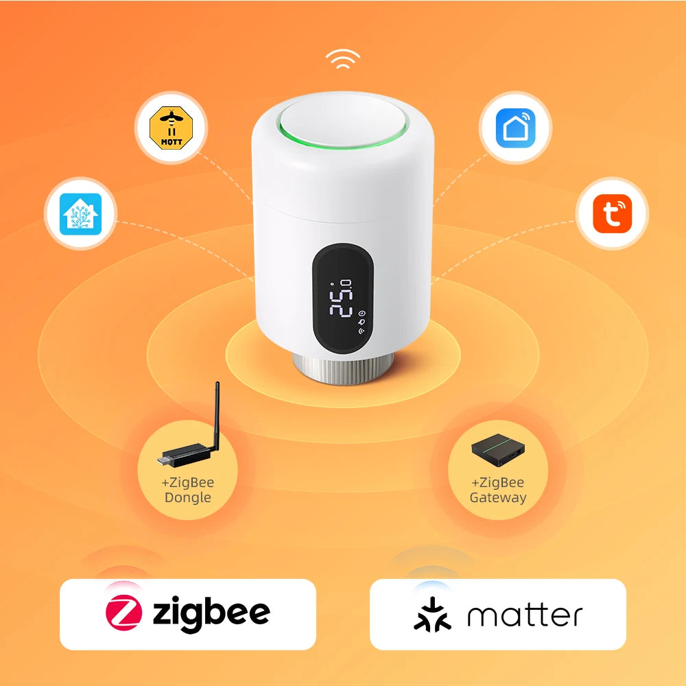 AVATTO 1~6PCS Tuya ZigBee TRV Thermostatic Valve,Smart Thermostat Radiator Actuator With Ambient Light,Alexa Google Home Alice.