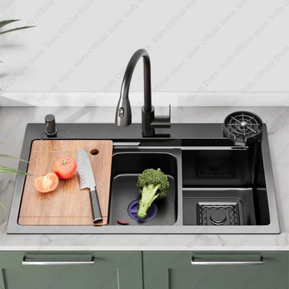 Multifunctional Kitchen Sink Large Capacity Single Bowl Stainless Steel Sink Vegetable Workstation With Faucet Drain Accessories