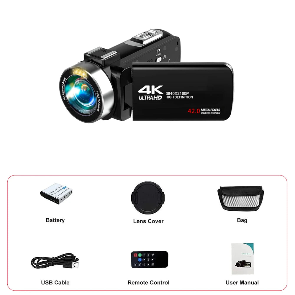 Ouelife 4K Digital Photography Camera 42 Megapixels HD Digital Camera 18X Digital Zoom 3.0'' screen Portable Video Recorder.