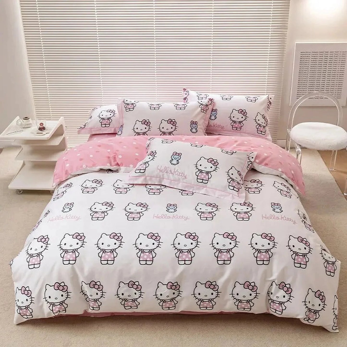 Hello Kitty Duvet Cover Bedding Set Duvet Cover with Pillowcase Single King Queen Twin Size Home Textile Children Bedroom Decor.