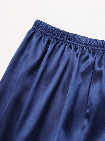 Solides Pyjama-Set mit langen Ärmeln, Knopfleiste, Revers, Oberteil und Hose, Pyjama-Set, Damen-Nachtwäsche und Loungewear