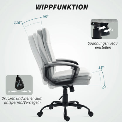 Bürostuhl Ergonomischer Bürostuhl, Drehstuhl mit verstellbaren Armlehnen, mit Schaukelfunktion, Computerstuhl, grau