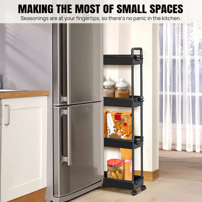 DayPlus 4-stufiger Aufbewahrungswagen, ausziehbarer, schlanker, rollender Mehrzweckwagen, multifunktionaler Badezimmerwagen aus Metall auf Rädern