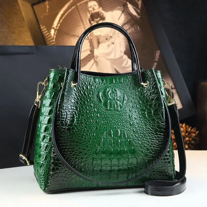 Genuine Leather Women Handbags New Tote Bag Fashion Crocodile Print Bucket Bag Retro Shoulder Messenger Bags Trend 2025