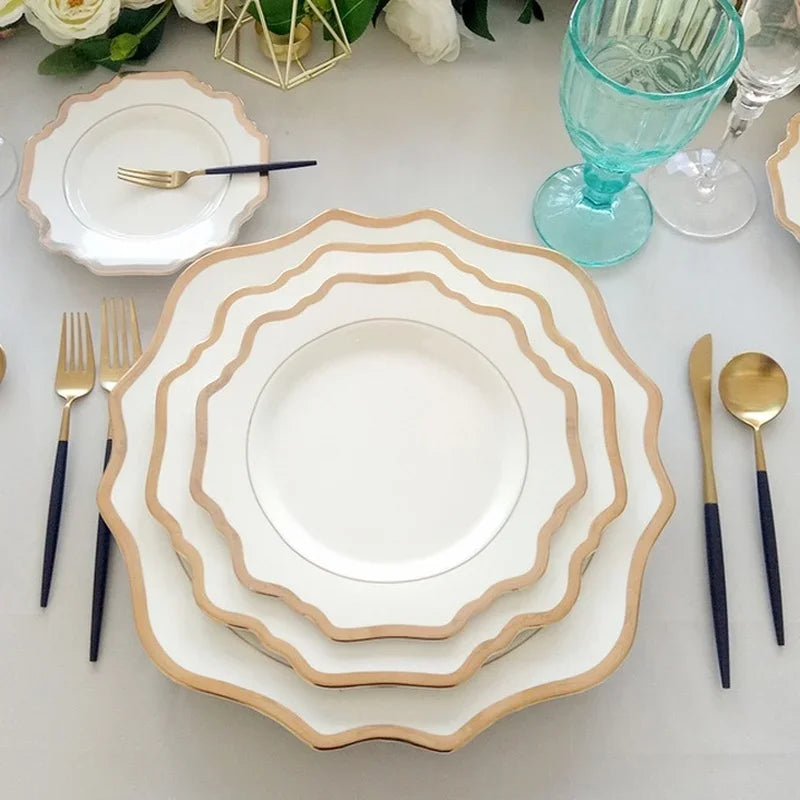 Multi Size Nordic Phnom Penh White Sun Flower Ceramic Plate Set Restaurant Wedding Household Bone China Western Steak Salad Dish.