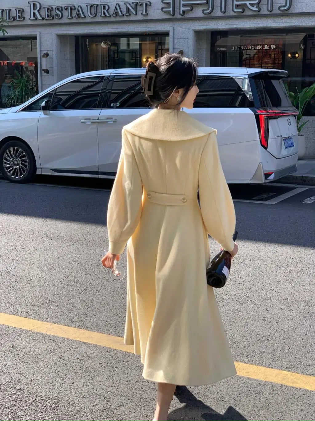 Mode frauen Lange Mäntel Winter Neue Oberbekleidung Revers Zweireiher Laterne Hülse Solide Vintage Chic Woolen Mäntel.