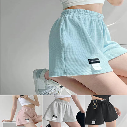 2025 Waffle Women's Shorts High Waist Black Shorts Casual Aesthetic Elastics Hot Pants Loose Summer Women's Clothing Bottoms