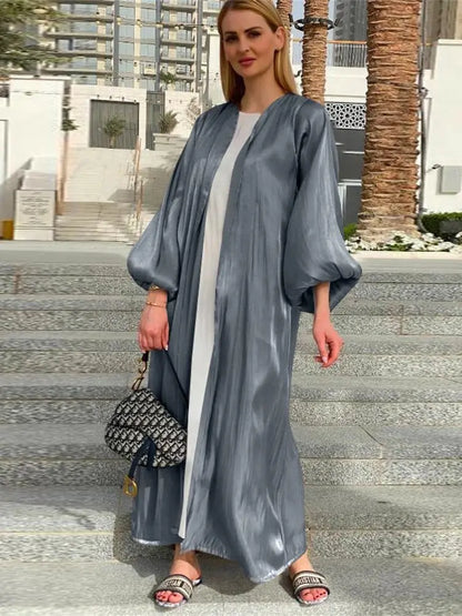 Ramadan Eid Gray Kimono Abaya Damen Dubai Muslim Modest Dresses Islam Prayer Clothes Women Kebaya Kaftan Robe Musulmane Femme.