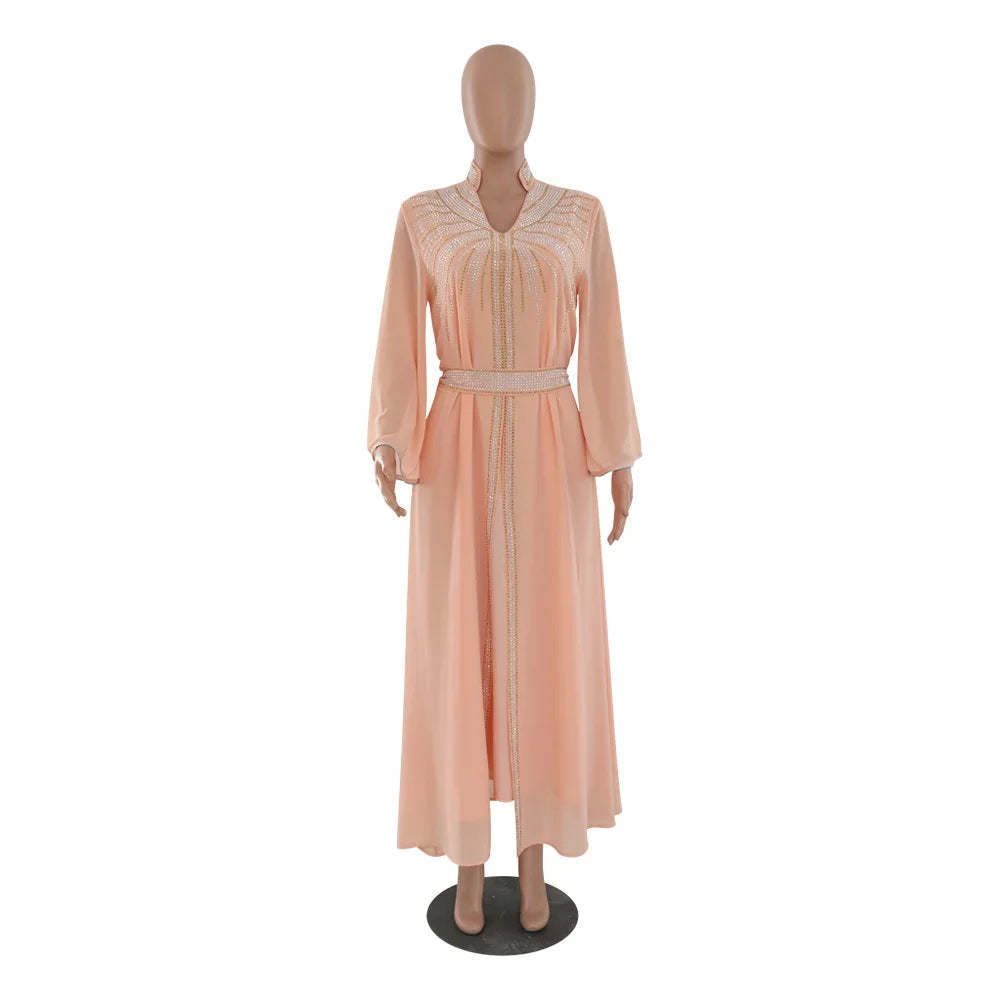 Marok kanis che Kaftan Frauen Mode Diamant mit Gürtel Chiffon Kleid Eid Ramadan arabische Robe Islam Luxus Party muslimische Kleider