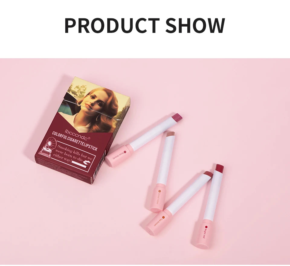 4 pcs/set Cigarette Lipstick Set Long Lasting Lip Glaze Matte Lip Gloss Waterproof Lip Stick Tube Nude Lip Tint Makeup Cosmetics