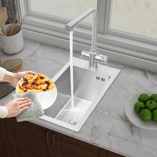 Edelstahlspüle, Küchenspüle, kleine Küchenspüle, Mini-Spüle mit Wasserhahn und Abfluss, 50 x 28 cm