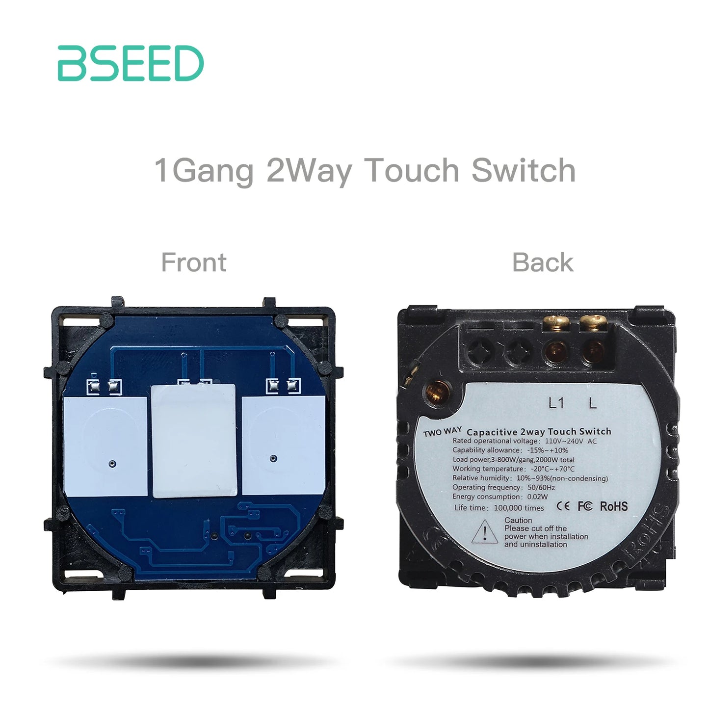 BSEED 1/2/3Gang Wand-Touch-Schalter-Funktionstaste, die Basis von Lichtschaltern, Schalterteil ohne Glasscheibe, Ein-Aus, 1/2Weg